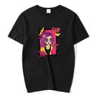 Purple Hair Girl Printed Round Neck Modal Short Sleeve T-shirt Print On Your Demand, Size:M(Black) - 1