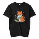 Reading Fox Printed Round Neck Modal Short Sleeve T-shirt Print On Your Demand, Size:M(Black) - 1
