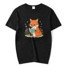 Reading Fox Printed Round Neck Modal Short Sleeve T-shirt Print On Your Demand, Size:XXXL(Black) - 1