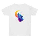 Moon Wolf Printed Summer Baggy Cotton Short Sleeve T-shirt Print On Your Demand, Size:L(White) - 1