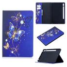 For Samsung Galaxy Tab S8 / Galaxy Tab S7 T870 Colored Drawing Pattern Horizontal Flip Leather Case with Holder & Card Slots & Wallet(Purple Butterfly) - 1