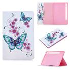 For Samsung Galaxy Tab S8 / Galaxy Tab S7 T870 Colored Drawing Pattern Horizontal Flip Leather Case with Holder & Card Slots & Wallet(Peach Blossom Butterfly) - 1