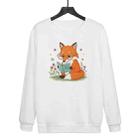 Reading Fox Printed Casual Loose Round Neck Sweatshirt Print On Your Demand, Size:L(White) - 1
