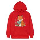 Reading Fox Printed Fleece Hooded Sweatshirt Print On Your Demand, Size:XS(Red) - 1