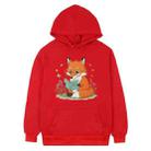 Reading Fox Printed Fleece Hooded Sweatshirt Print On Your Demand, Size:XL(Red) - 1