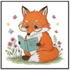 Reading Fox Decorative Painting with PS Frame Print On Your Demand, Size:20x20cm - 1