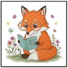 Reading Fox Decorative Painting with PS Frame Print On Your Demand, Size:60x60cm - 1