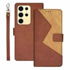 For Samsung Galaxy S25 Ultra 5G idewei Two-color Splicing Leather Phone Case(Brown) - 1