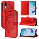 For Sharp Basio Active3 Embossed Butterfly Leather Phone Case(Red) - 1