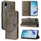 For Sharp Basio Active3 Embossed Butterfly Leather Phone Case(Grey) - 1