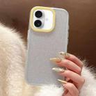 For iPhone 16 Plus Glitter Contrast Color PC Hybrid TPU Phone Case(White Yellow) - 1