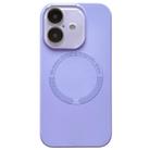 For iPhone 16 Plus Small Window Acrylic Glass Lens MagSafe Silicone Phone Case(Purple) - 1