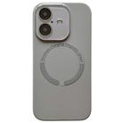For iPhone 16 Plus Small Window Acrylic Glass Lens MagSafe Silicone Phone Case(Grey) - 1