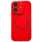 For iPhone 16 Plus Small Window Acrylic Glass Lens MagSafe Silicone Phone Case(Red) - 1