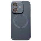 For iPhone 16 Small Window Acrylic Glass Lens MagSafe Silicone Phone Case(Carbon Black) - 1