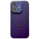 For iPhone 16 Small Window Acrylic Glass Lens MagSafe Silicone Phone Case(Dark Purple) - 1
