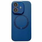 For iPhone 16 Small Window Acrylic Glass Lens MagSafe Silicone Phone Case(Midnight Blue) - 1