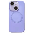 For iPhone 15 Small Window Acrylic Glass Lens MagSafe Silicone Phone Case(Purple) - 1