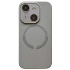 For iPhone 15 Small Window Acrylic Glass Lens MagSafe Silicone Phone Case(Grey) - 1