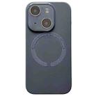 For iPhone 15 Small Window Acrylic Glass Lens MagSafe Silicone Phone Case(Carbon Black) - 1