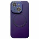For iPhone 15 Small Window Acrylic Glass Lens MagSafe Silicone Phone Case(Dark Purple) - 1