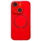 For iPhone 13 Small Window Acrylic Glass Lens MagSafe Silicone Phone Case(Red) - 1