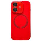 For iPhone 12 Small Window Acrylic Glass Lens MagSafe Silicone Phone Case(Red) - 1