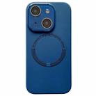 For iPhone 14 Plus Small Window Acrylic Glass Lens MagSafe Silicone Phone Case(Midnight Blue) - 1