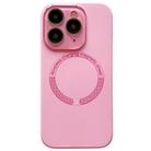 For iPhone 11 Pro Small Window Acrylic Glass Lens MagSafe Silicone Phone Case(Rose Pink) - 1