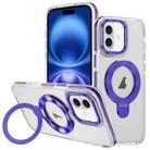 For iPhone 16 Plus Two Color TPU Hybrid Acrylic MagSafe Magnetic Holder Phone Case(Purple) - 1