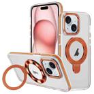 For iPhone 15 Two Color TPU Hybrid Acrylic MagSafe Magnetic Holder Phone Case(Orange) - 1