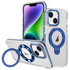 For iPhone 14 Plus Two Color TPU Hybrid Acrylic MagSafe Magnetic Holder Phone Case(Blue) - 1