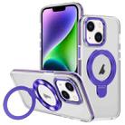 For iPhone 14 Two Color TPU Hybrid Acrylic MagSafe Magnetic Holder Phone Case(Purple) - 1