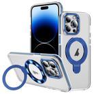 For iPhone 14 Pro Two Color TPU Hybrid Acrylic MagSafe Magnetic Holder Phone Case(Blue) - 1