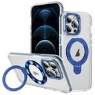 For iPhone 12 Pro Max Two Color TPU Hybrid Acrylic MagSafe Magnetic Holder Phone Case(Blue) - 1