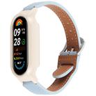 For Xiaomi Smart Band 9 PC Case Integrated Microfiber Leather Watch Band(Beige+Blue) - 1