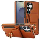 For Samsung Galaxy S25 Ultra 5G Elastic Card Bag Ring Holder Phone Case(Brown) - 1
