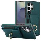 For Samsung Galaxy S25 Ultra 5G Elastic Card Bag Ring Holder Phone Case(Dark Green) - 1