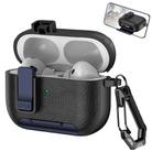 For AirPods Pro 2 Leather Texture Wireless Earphones Case with Hook & Holder(Black Dark Blue) - 1