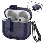 For AirPods 3 Leather Texture Wireless Earphones Case with Hook & Holder(Dark Blue) - 1