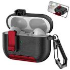 For AirPods Pro Leather Texture Wireless Earphones Case with Hook & Holder(Black Red) - 1