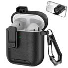 For AirPods 1 / 2 Leather Texture Wireless Earphones Case with Hook & Holder(Black) - 1