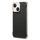 For iPhone 15 Plus / 14 Plus Denior A20 Genuine Leather Litchi Texture MagSafe Frameless Phone Case(Black) - 1
