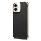 For iPhone 16 Plus Denior A20 Genuine Leather Litchi Texture MagSafe Frameless Phone Case(Black) - 1