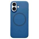 For iPhone 16 Plus Metal Frame Liquid Silicone MagSafe Phone Case(Navy Blue) - 1