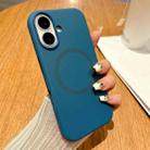 For iPhone 16 Plus Metal Frame Liquid Silicone MagSafe Phone Case(Navy Blue) - 2