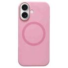For iPhone 16 Plus Metal Frame Liquid Silicone MagSafe Phone Case(Peach Pink) - 1