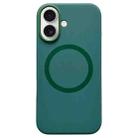 For iPhone 16 Plus Metal Frame Liquid Silicone MagSafe Phone Case(Deep Green) - 1