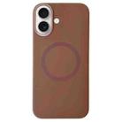For iPhone 16 Plus Metal Frame Liquid Silicone MagSafe Phone Case(Gold Brown) - 1