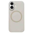 For iPhone 16 Plus Metal Frame Liquid Silicone MagSafe Phone Case(Milk Tea White) - 1